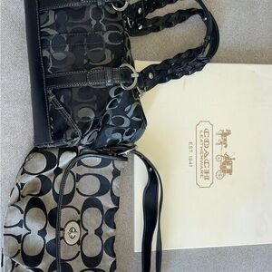 Used Coach Black and Gray Shoulder Bags with Signature Design